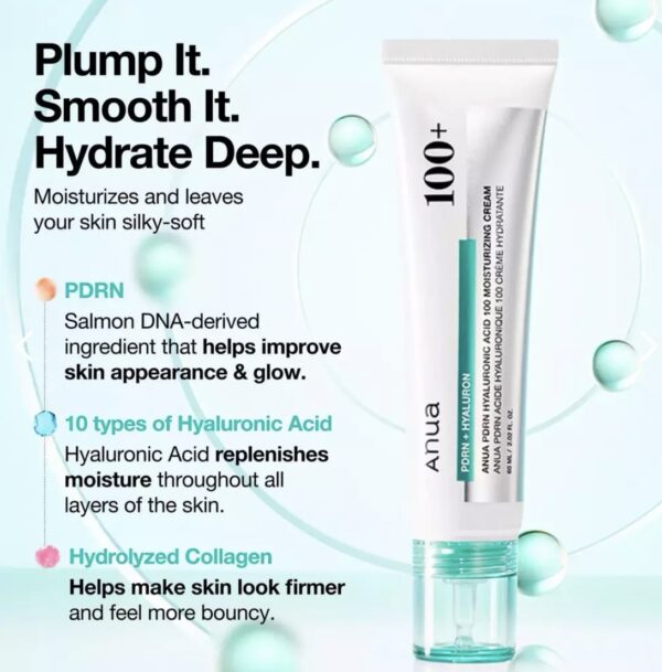 Anua - PDRN hyaluronic ácid 100 moisturizing cream x60ml - Imagen 2