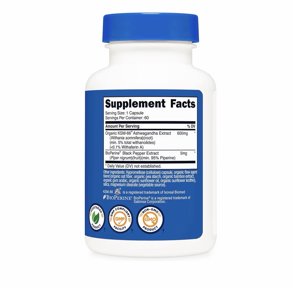 Nutricost - KSM -66 extracto de raíz ashwagandha 600mg de 60 cápsulas - Imagen 2