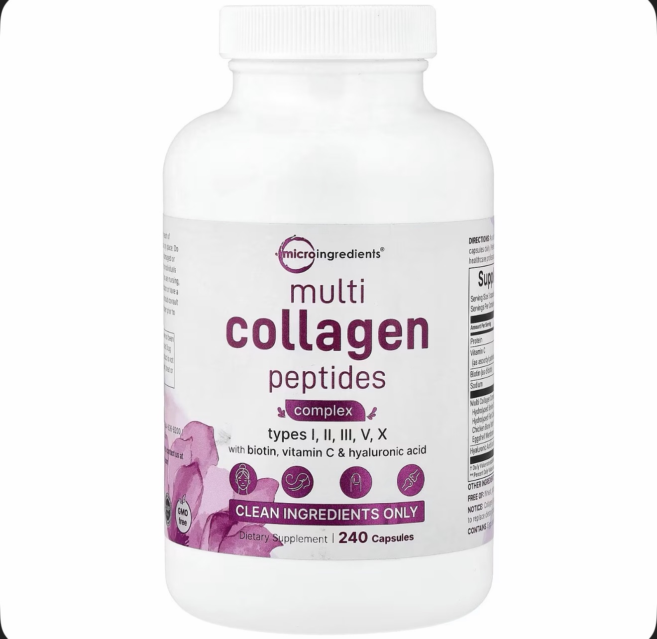 Multi Collagen peptides complex type I, II, III, V, X x240 cápsulas