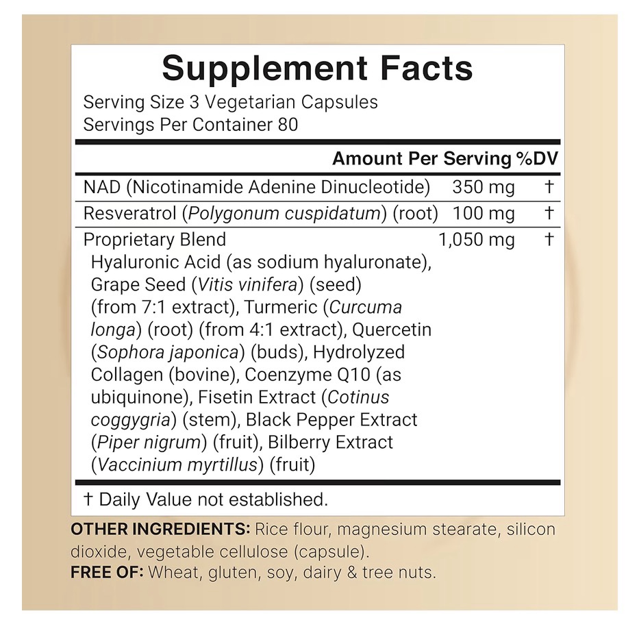 Naturebell - NAD + resveratrol + ácido hialuronico x240 cápsulas - Imagen 4
