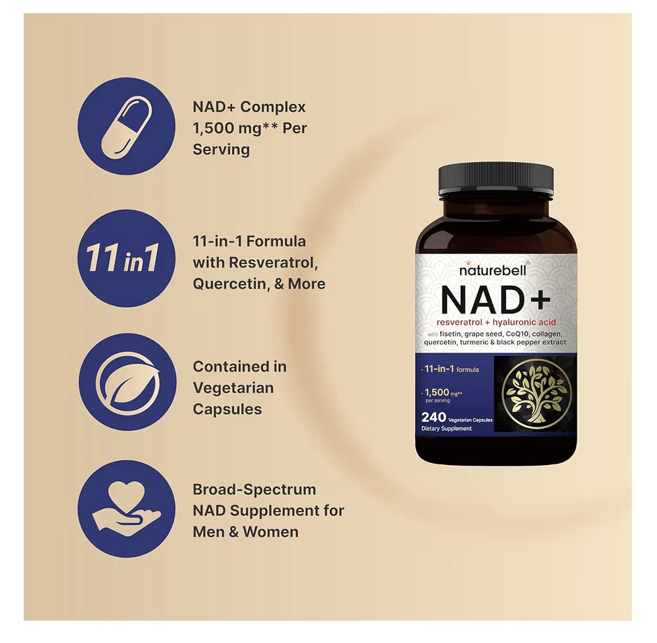 Naturebell - NAD + resveratrol + ácido hialuronico x240 cápsulas - Imagen 5