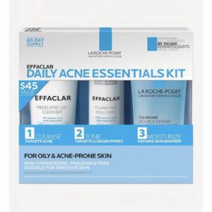 La Roche-Posay Effaclar - Kit de acné diario con limpiador, tóner e hidratante