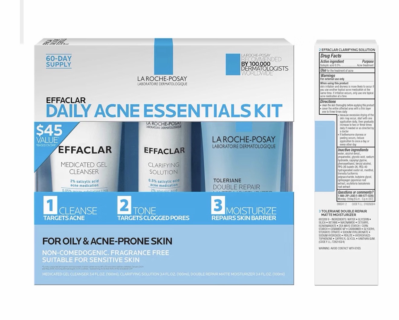 La Roche-Posay Effaclar - Kit de acné diario con limpiador, tóner e hidratante - Imagen 2