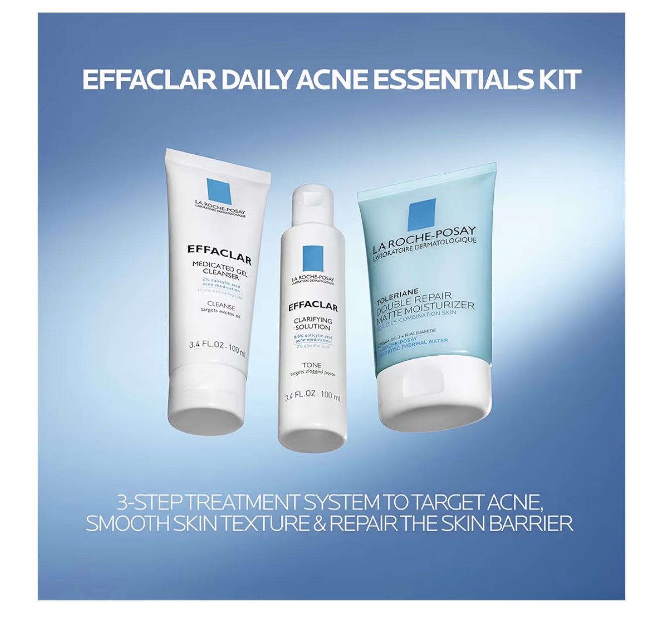 La Roche-Posay Effaclar - Kit de acné diario con limpiador, tóner e hidratante - Imagen 3