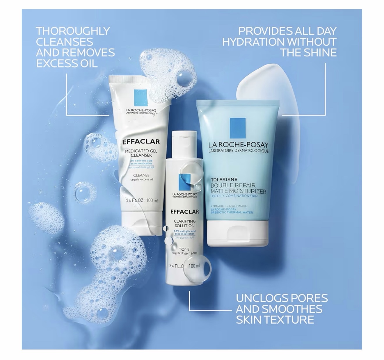 La Roche-Posay Effaclar - Kit de acné diario con limpiador, tóner e hidratante - Imagen 4