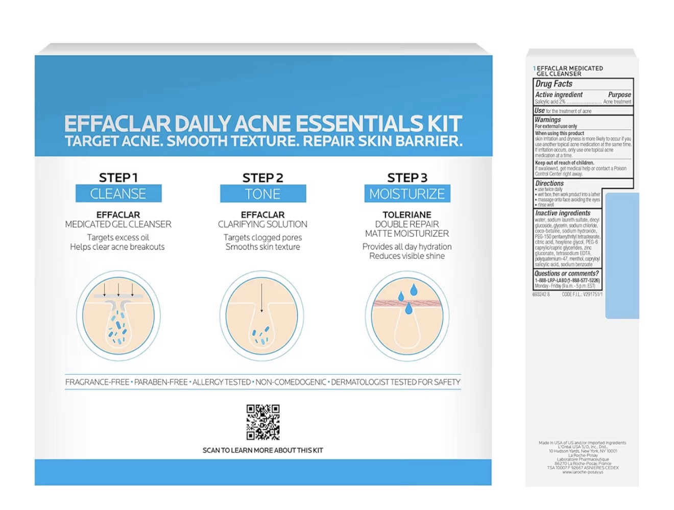 La Roche-Posay Effaclar - Kit de acné diario con limpiador, tóner e hidratante - Imagen 12