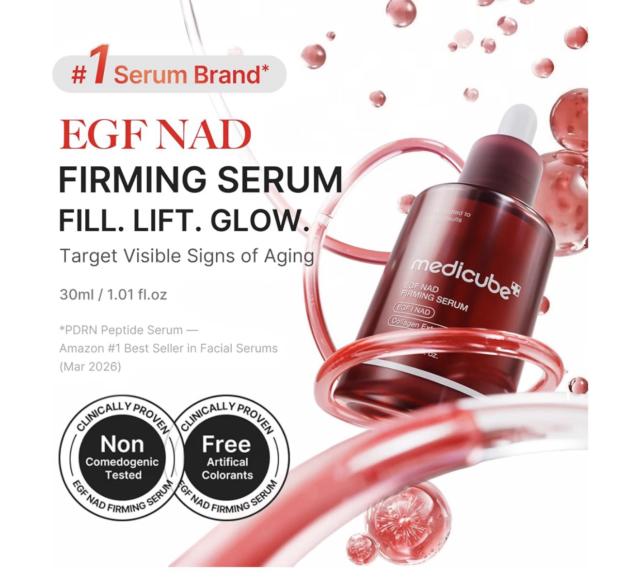 medicube - NAD EGF Suero reafirmante para cara y cuello | Suero antienvejecimiento con péptido EGF, NAD+ y colágeno x30ml - Imagen 2