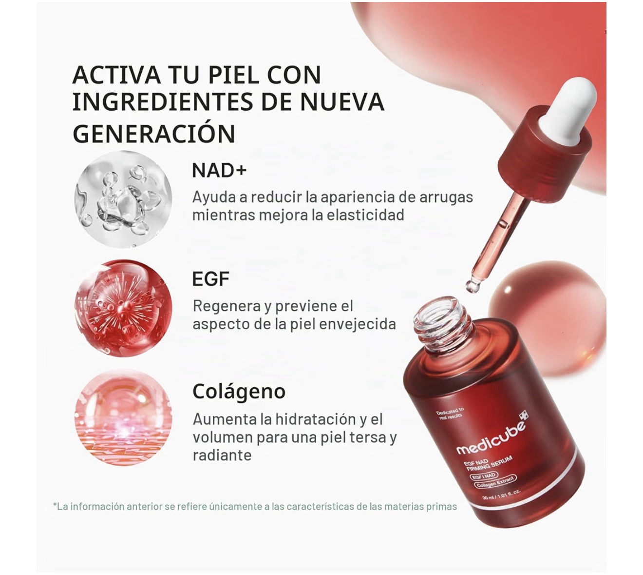 medicube - NAD EGF Suero reafirmante para cara y cuello | Suero antienvejecimiento con péptido EGF, NAD+ y colágeno x30ml - Imagen 3