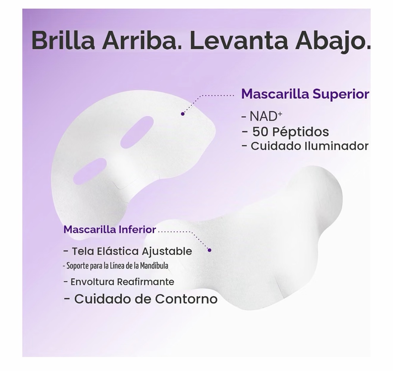 numbuzin No.9+ NAD+ BIO Máscara de elevación completa para el rostro, mascarilla reafirmante de dos piezas con péptidos y colágeno para un acabado de piel suave y definido, 4 hojas + banda elevadora - Imagen 3