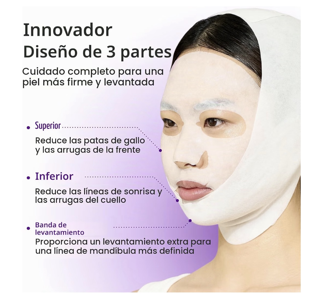 numbuzin No.9+ NAD+ BIO Máscara de elevación completa para el rostro, mascarilla reafirmante de dos piezas con péptidos y colágeno para un acabado de piel suave y definido, 4 hojas + banda elevadora - Imagen 4